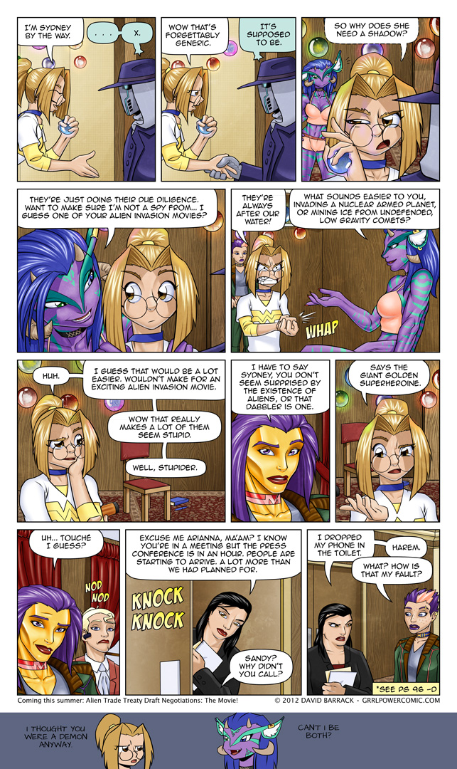 Grrl Power #107 – Dabbler’s green card says “Super duper skilled alien”